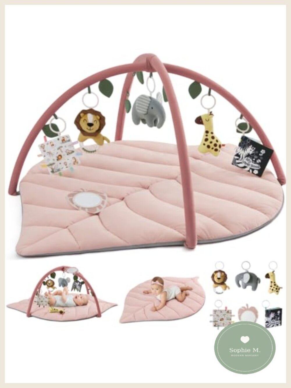 Baby Play Gym Activity Mat Oversize Leaf Tummy Time 6 Detachable Toys
